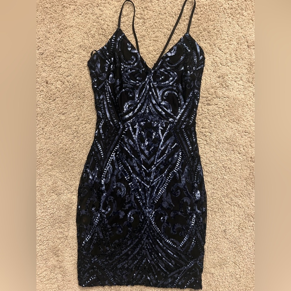 Elegant Black and Blue Sequin Dress